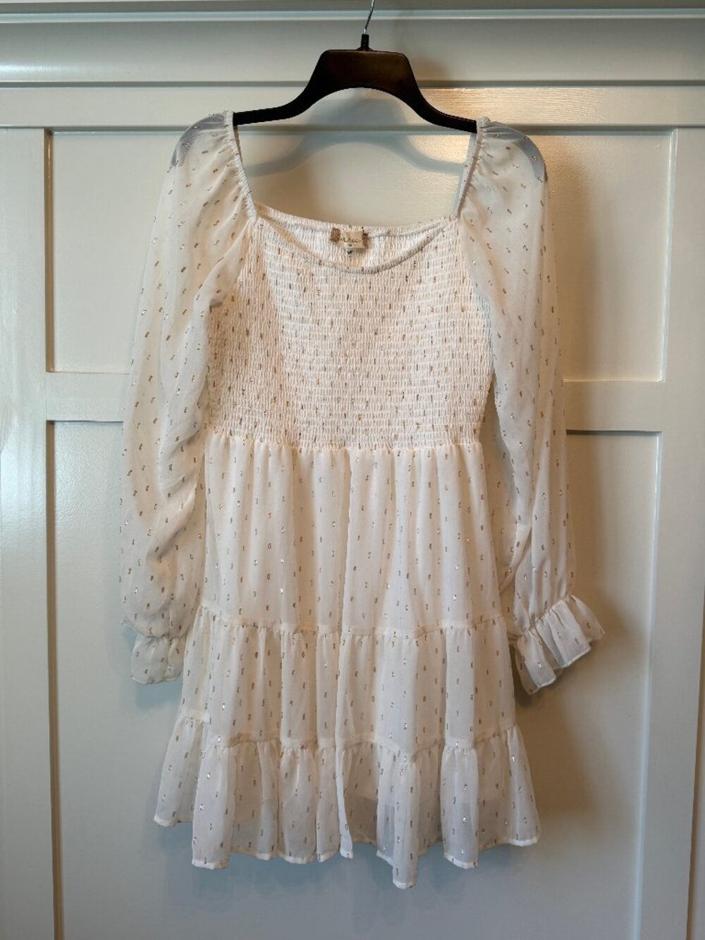 Alter’d State White Smocked Peplum Blouse Gold Dot Detail Size M Like New